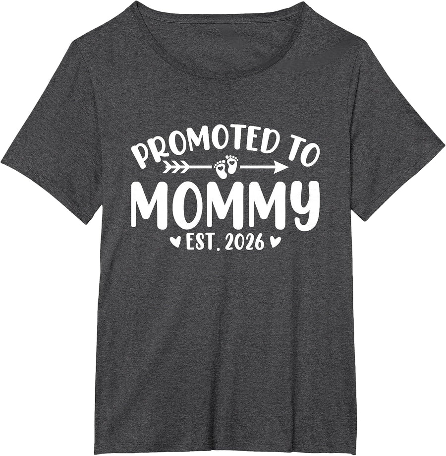 Promoted to Mommy 2026 Soon to Be Mom Baby Reveal to New Mom T-Shirt - Dark Heather Grey