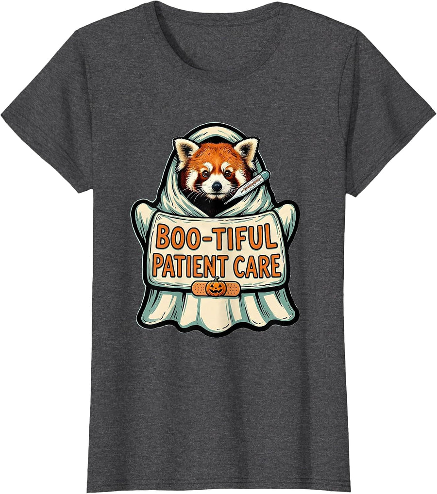 Women's Boo-tiful Patient Care Funny Vet Tech Halloween Workplace T-Shirt - Dark Heather Grey