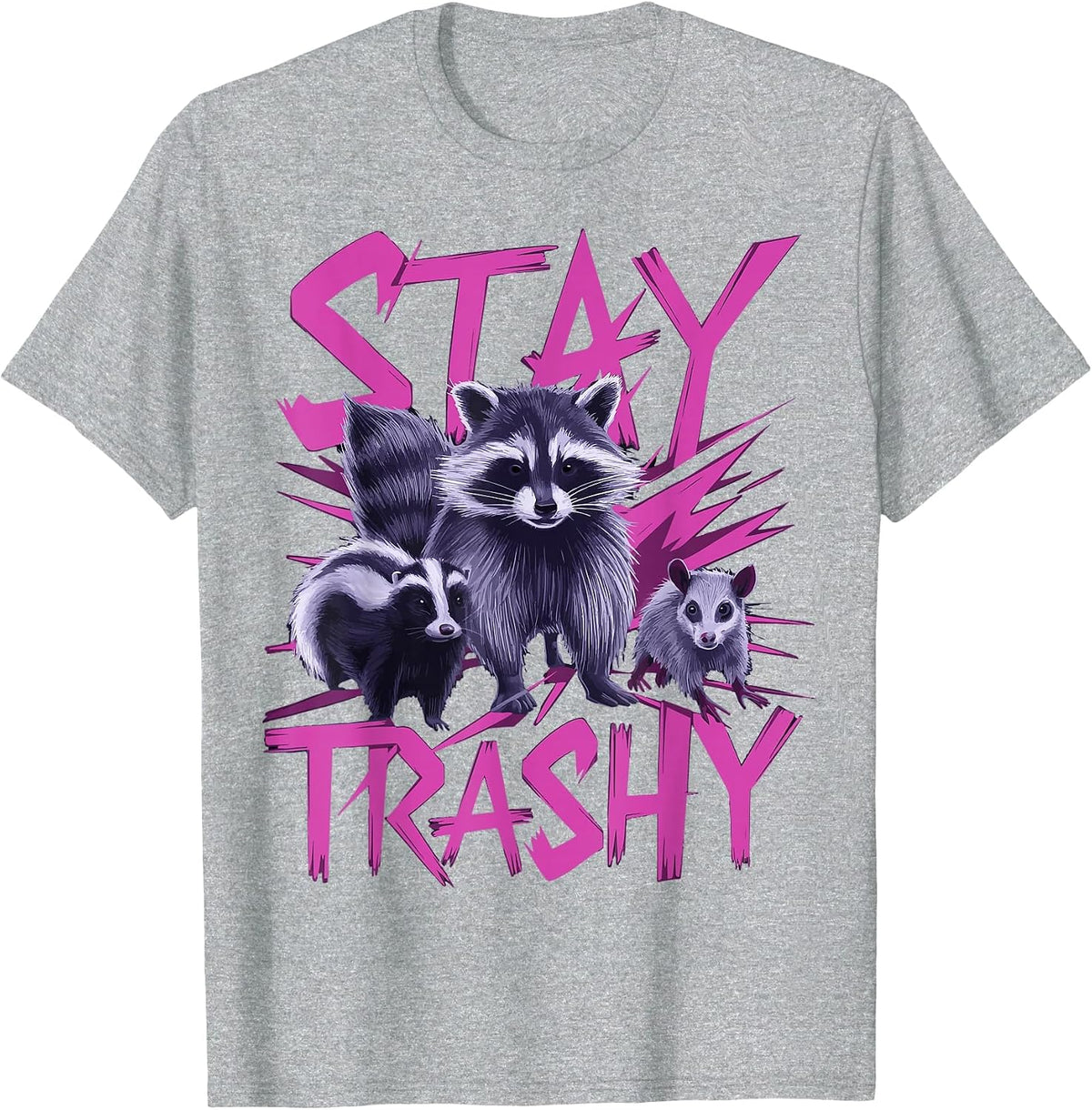 Stay Trashy Raccoon Opossum T-Shirt - Heather Grey