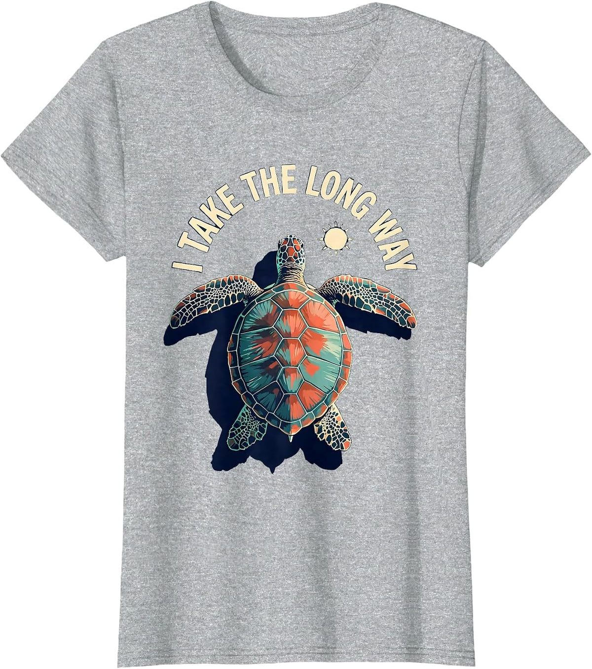 Women's I Take The Long Way Gouache Sea Turtle Tropical Vacation T-Shirt - Heather Grey