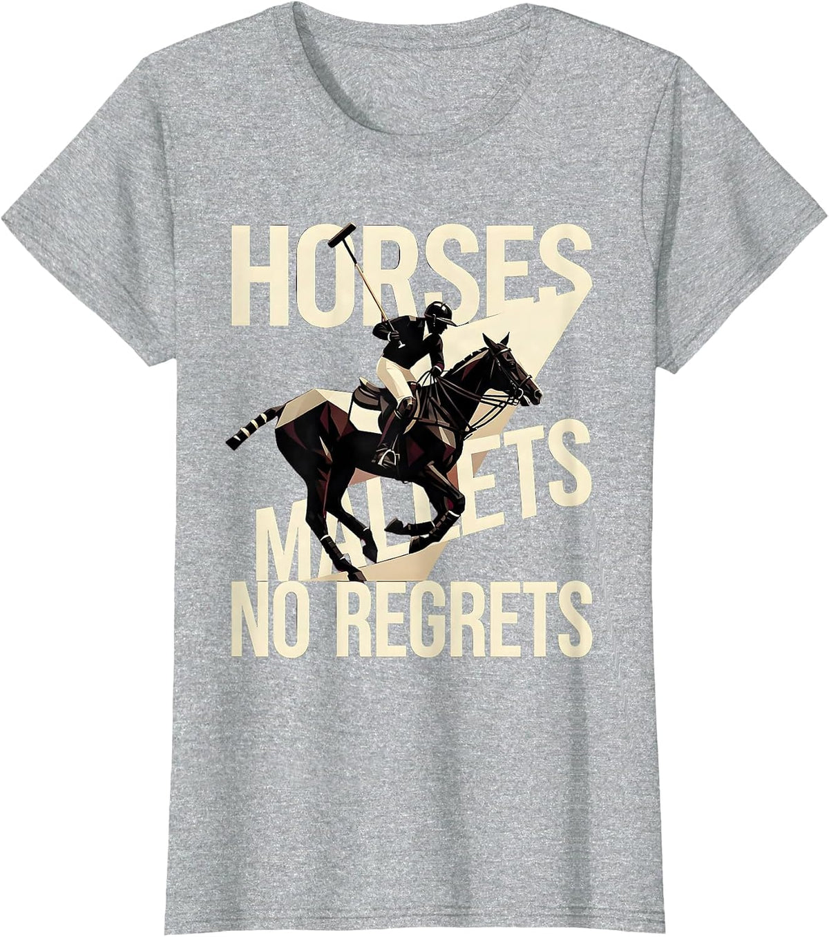 Horses Mallets No Regrets Sporty Polo Player Equestrian T-Shirt - Heather Grey