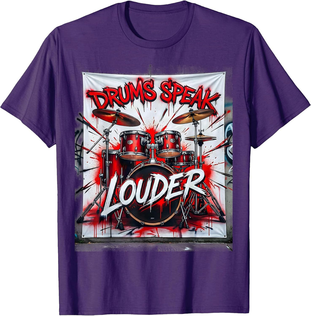 Drums Speak Louder Rock Band Music Design T-Shirt - Purple
