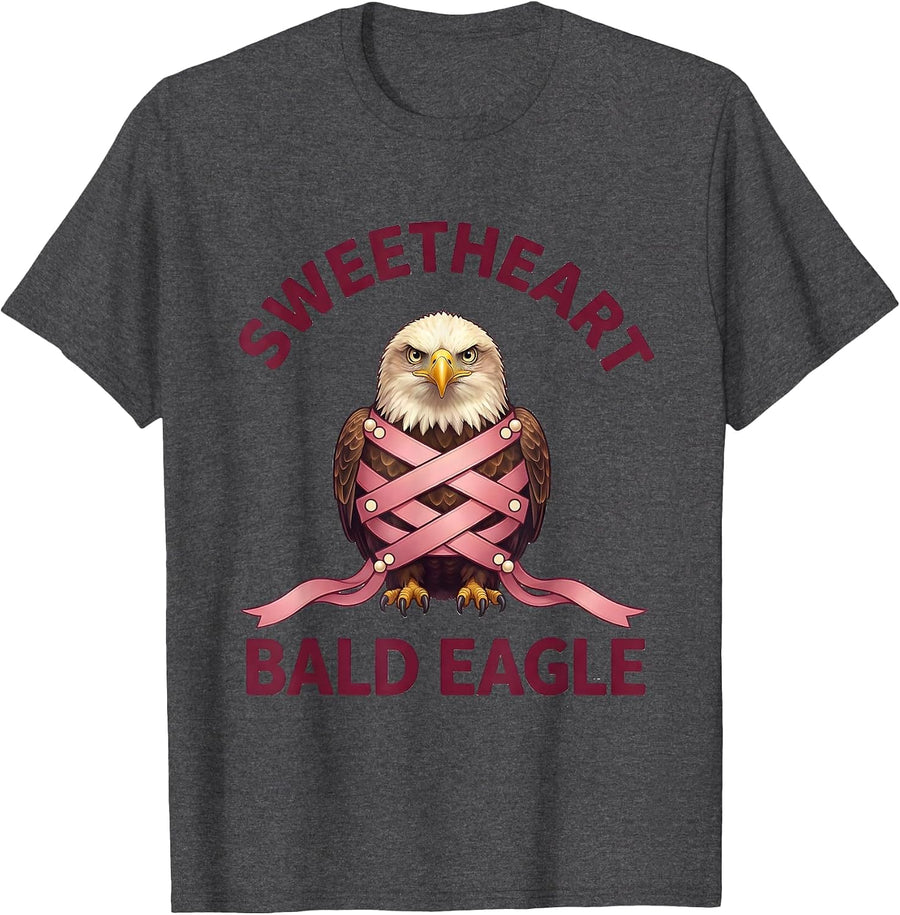 Sweetheart Bald Eagle Coquette Ribbon Patriotic Eagle Lover T-Shirt - Dark Heather Grey