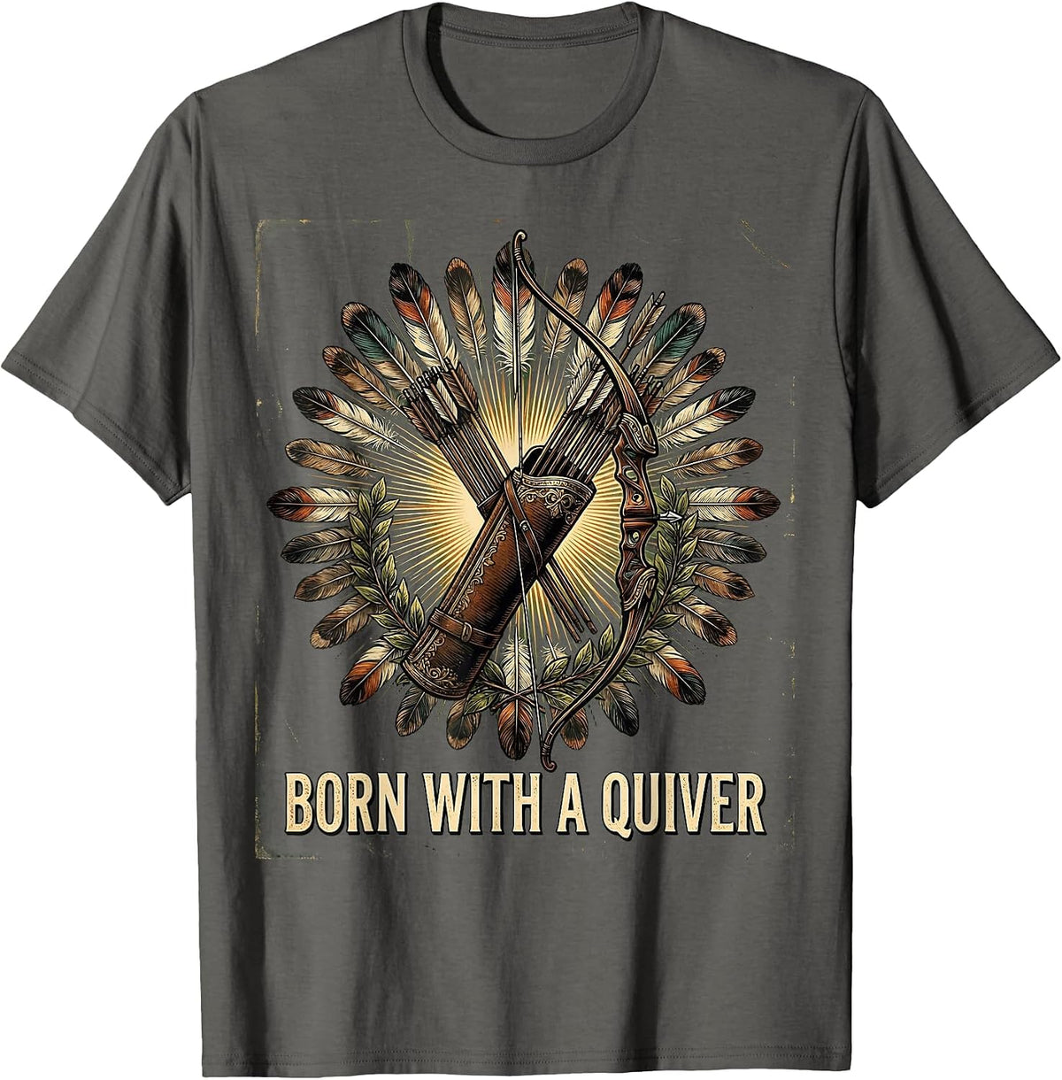 Born With a Quiver Archery Design T-Shirt - Asphalt Grey