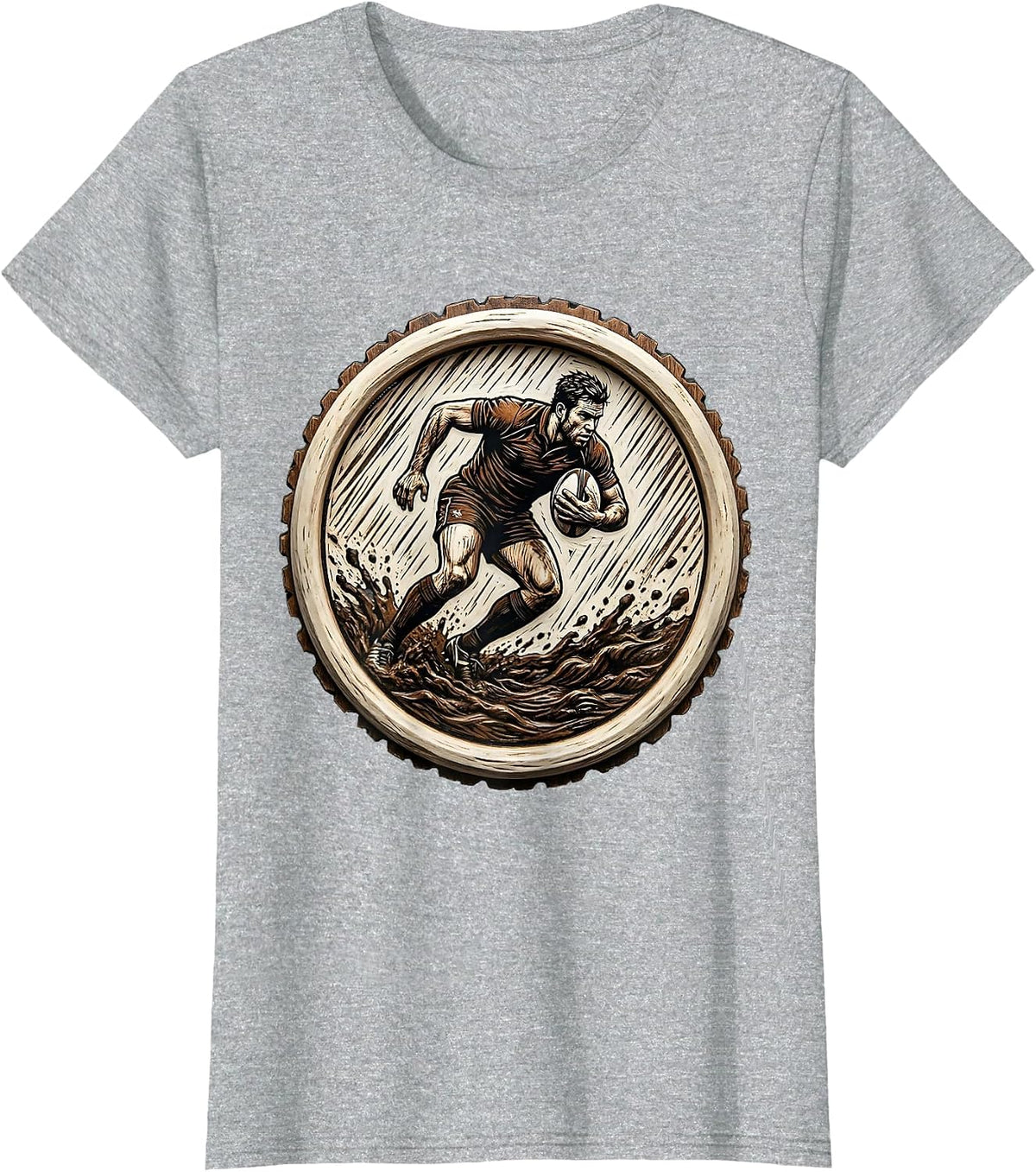 Rugby Player Silhouette Rain and Mud Graphic T-Shirt - Heather Grey