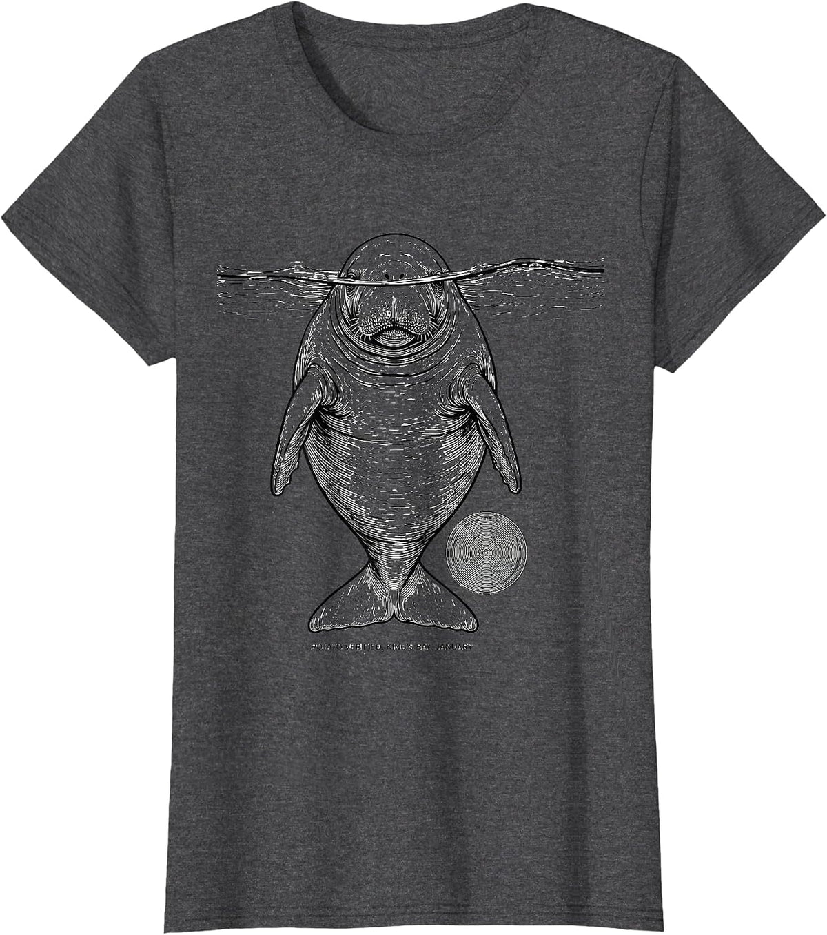 Women's Potato Verified, King's Bay, January Manatee Lover Crystal T-Shirt - Dark Heather Grey