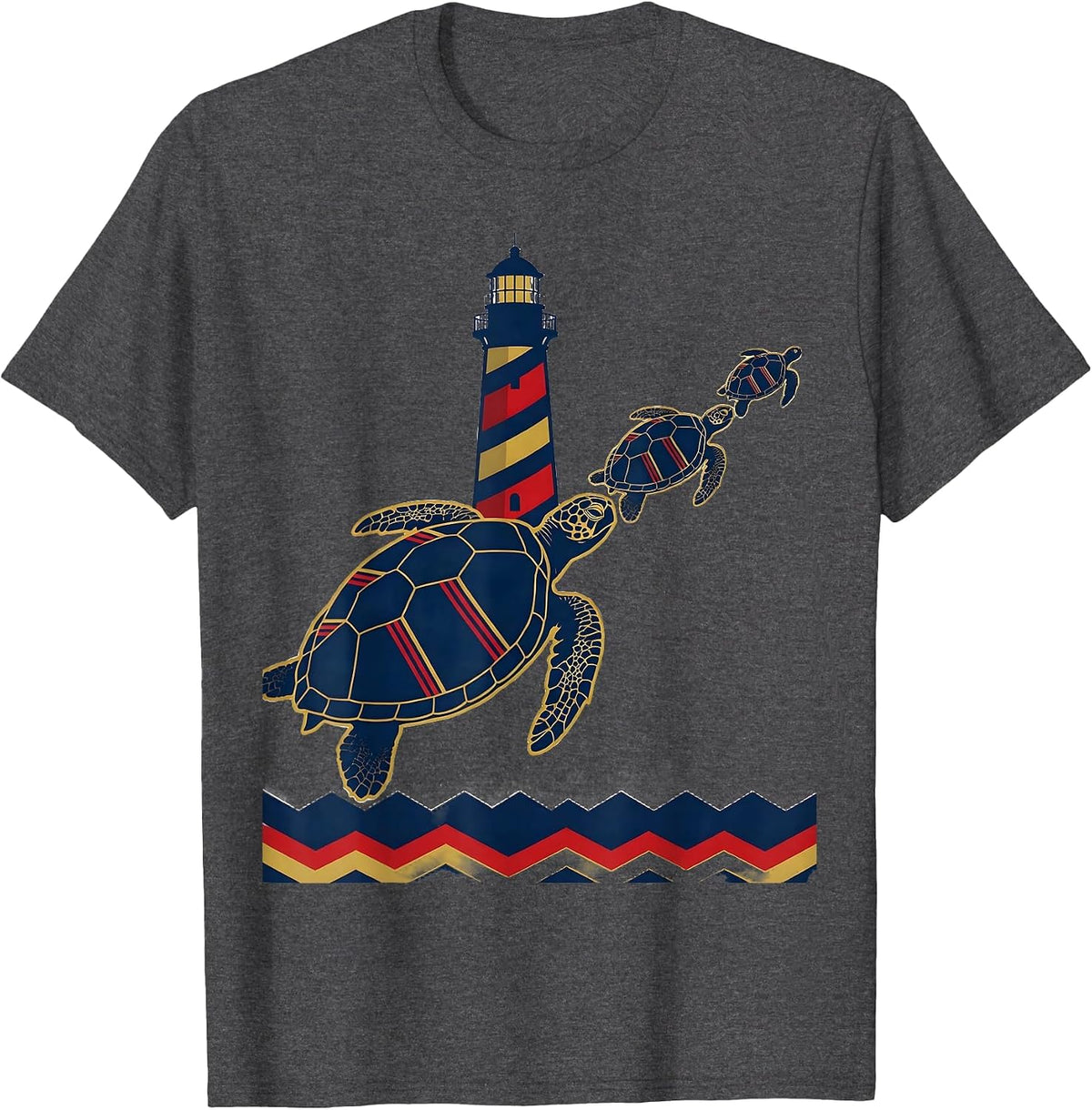 Men's Sea Turtle Silhouettes Tropical Vacation Souvenir Sports T-Shirt - Dark Heather Grey