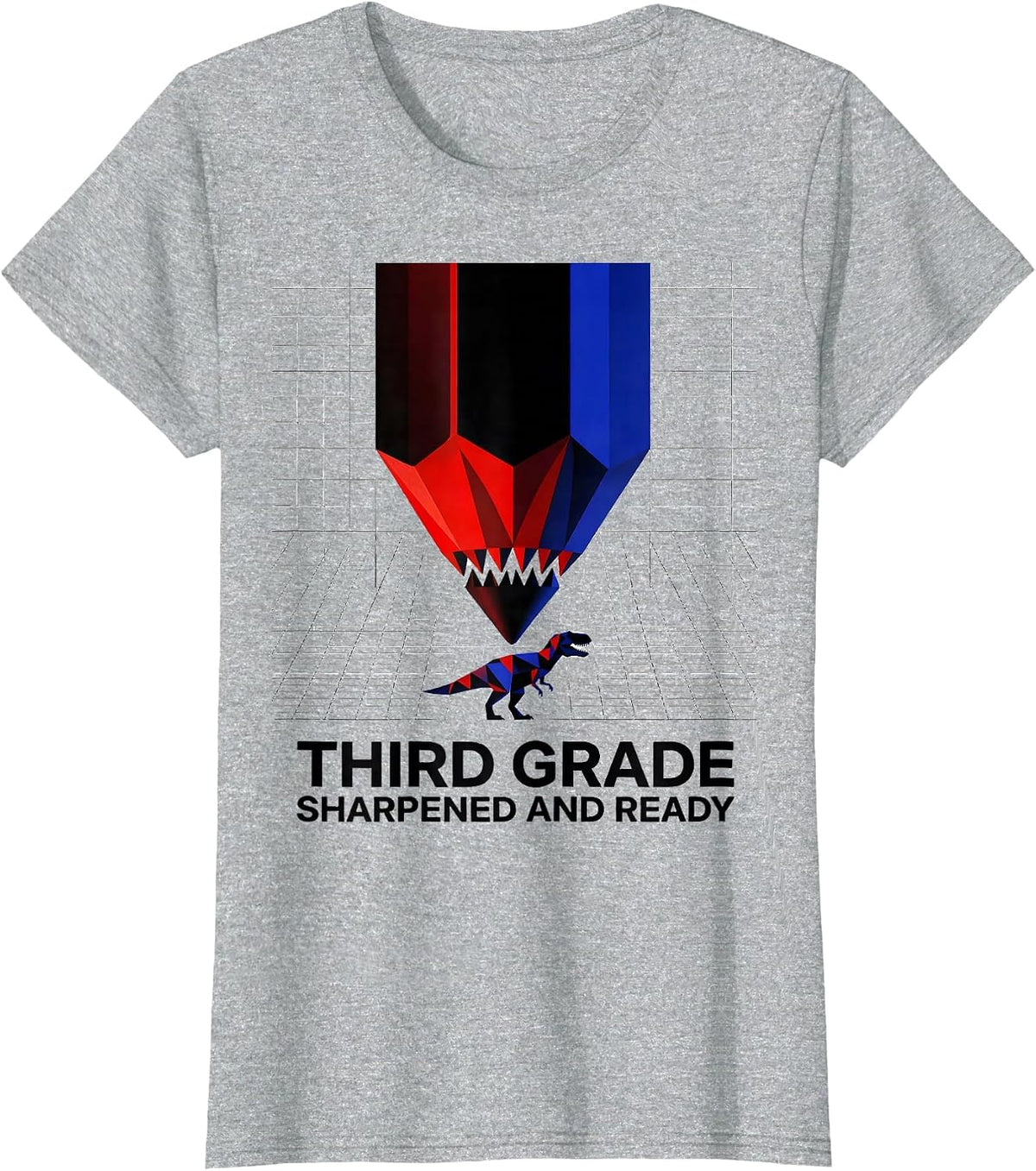 Women's Third Grade Sharpened And Ready Geometric Dinosaur Boy Back T-Shirt - Heather Grey
