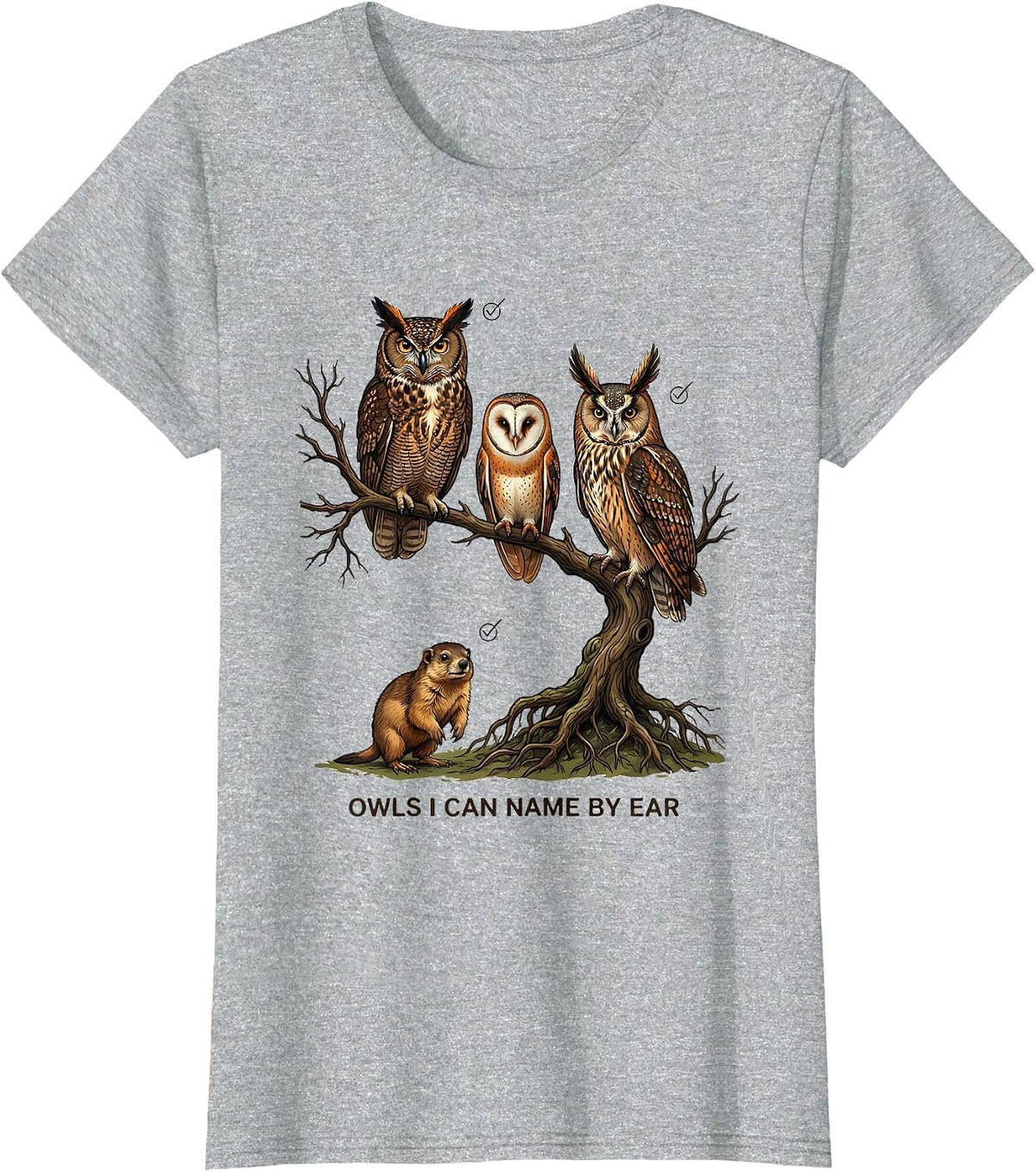 Women's Owls I Can Name By Ear Funny Owl Lover Bird Watcher Vintage T-Shirt - Heather Grey