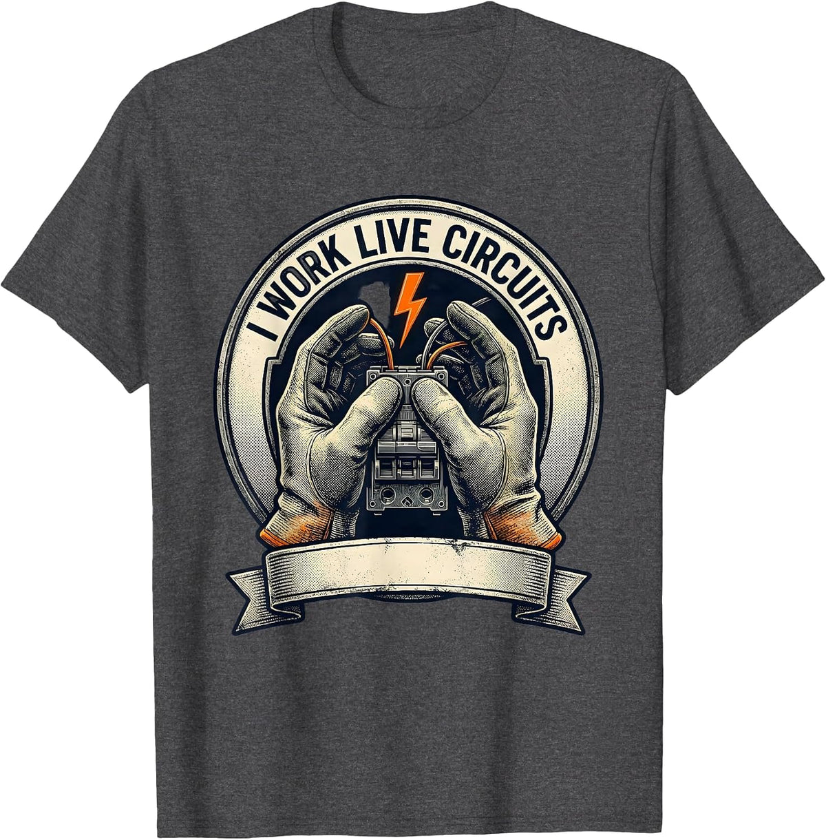 I Work Live Circuits Funny Electrician Lineman Skeleton T-Shirt - Dark Heather Grey