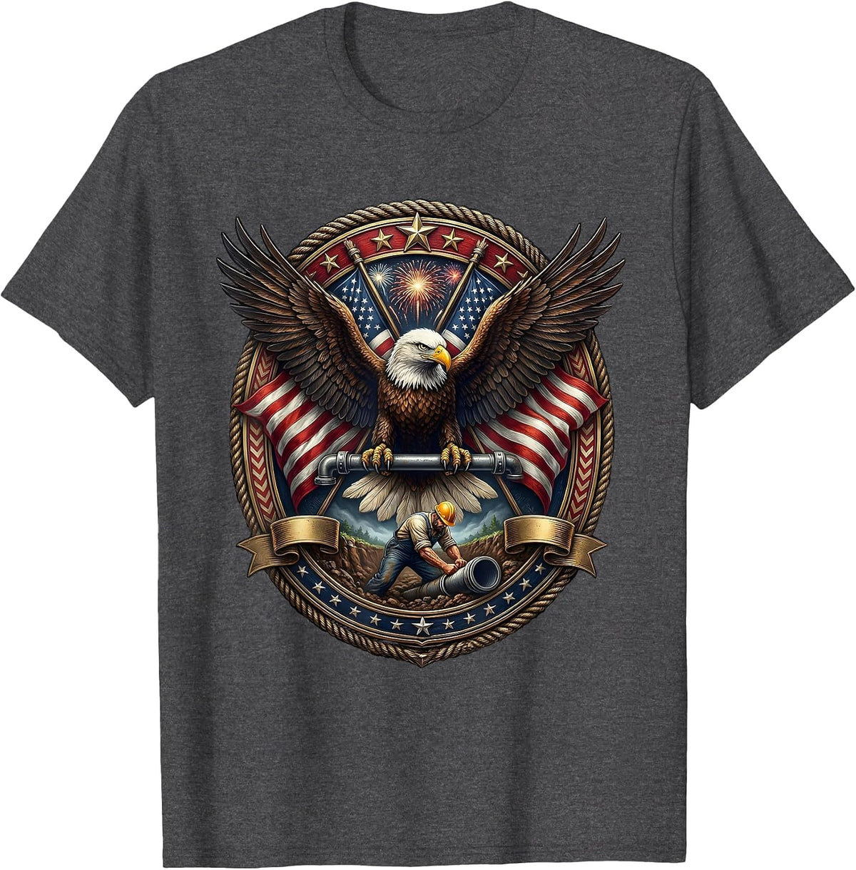 Labor Day Plumber Underground Trench Graphic T-Shirt - Dark Heather Grey