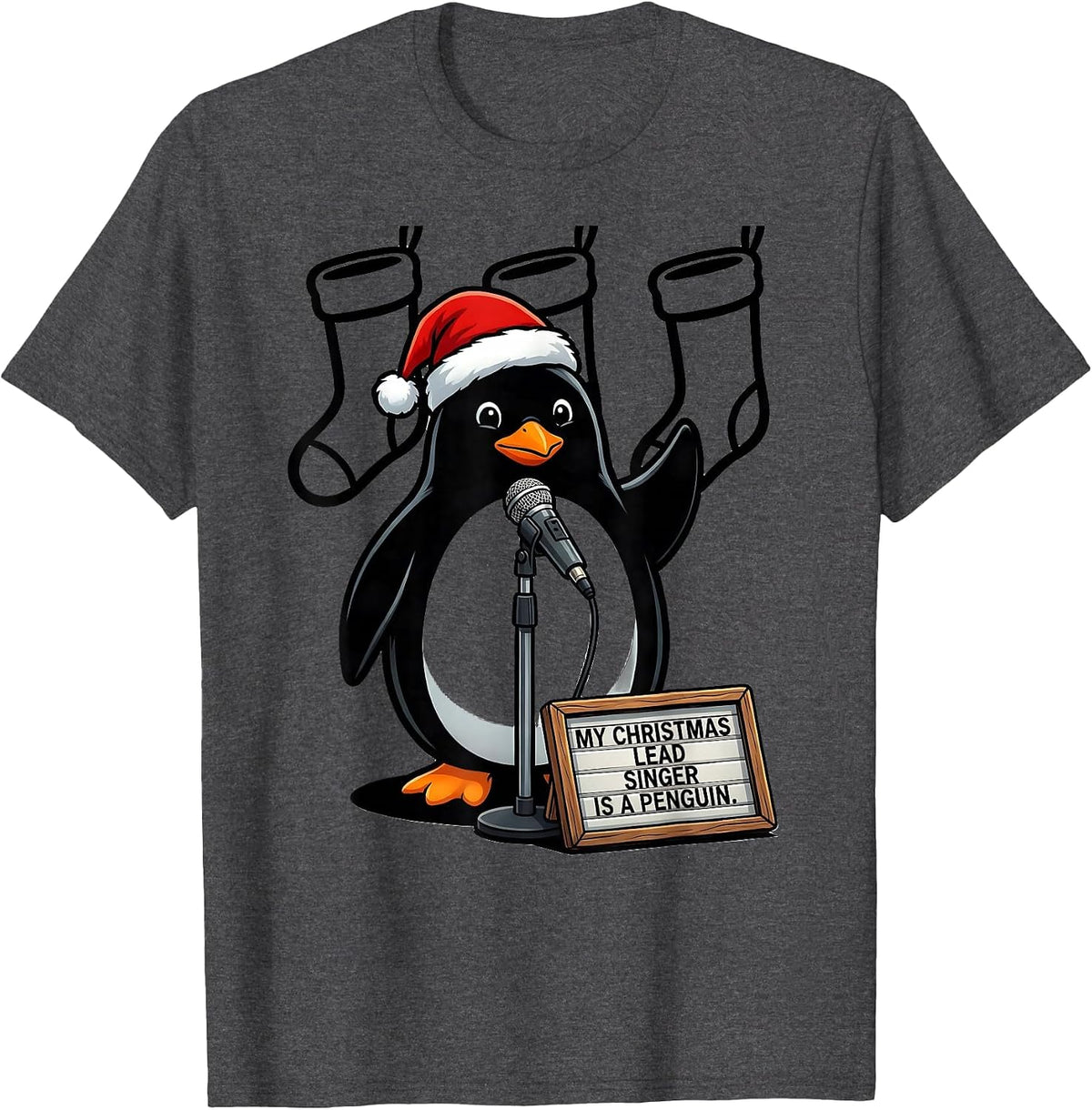My Christmas Lead Singer Is A Penguin Funny Penguin Lover T-Shirt - Dark Heather Grey