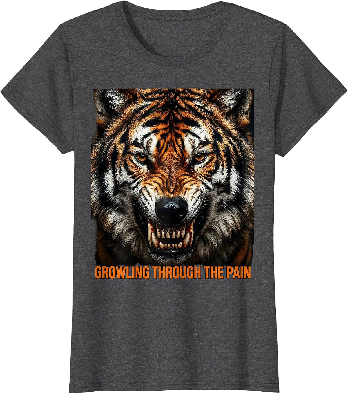 Women's Growling Through the Pain Death Metal Design T-Shirt - Dark Heather Grey