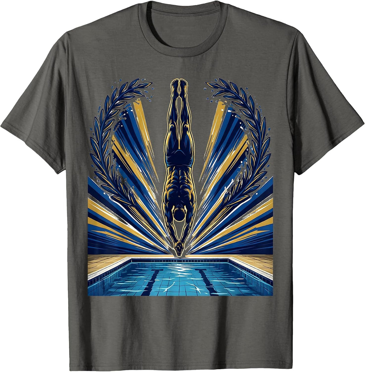 Athlete Diving Into Glowing Pool Graphic Tee T-Shirt - Asphalt Grey