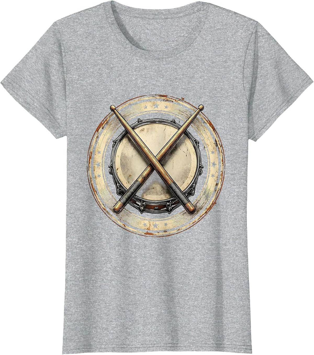 Crossed Drumsticks Snare Drum Rock Band Graphic T-Shirt - Heather Grey