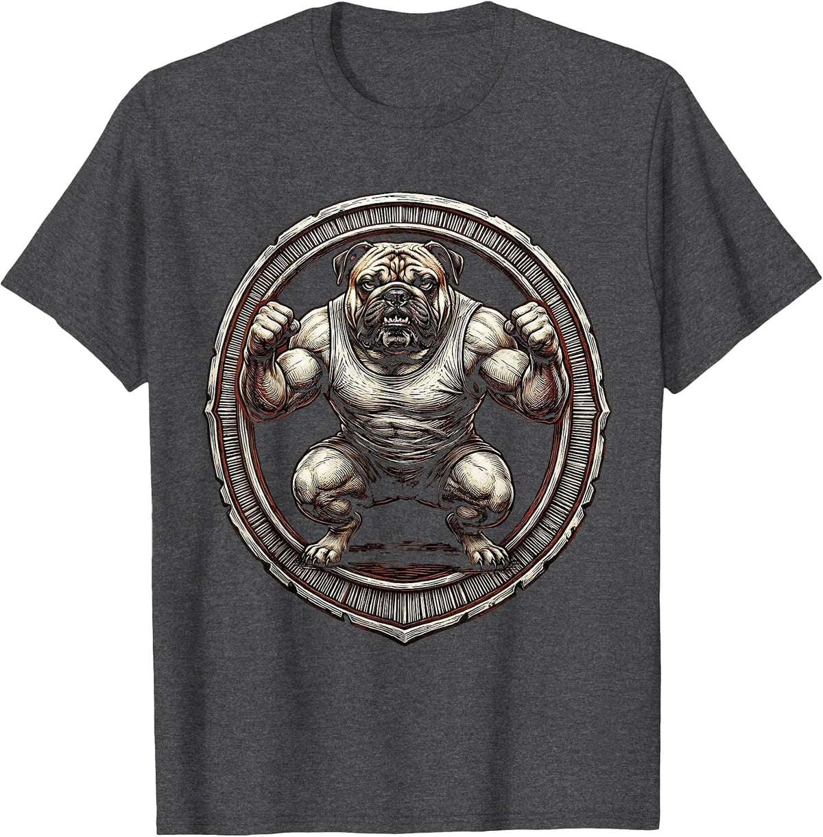 Bulldog Squats Funny Gym Workout Graphic T-Shirt - Dark Heather Grey