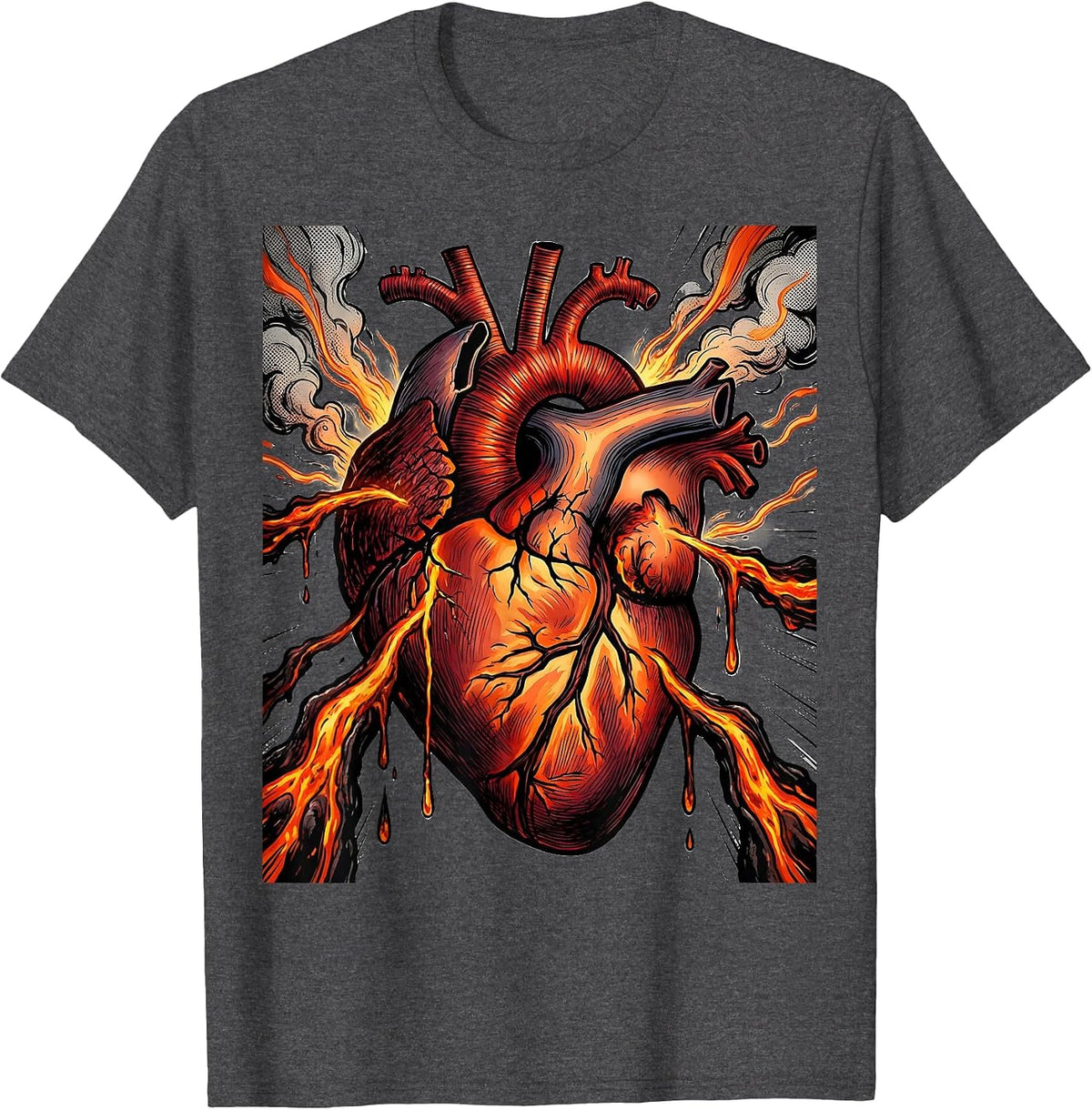 Molten Heart Heavy Metal Lava Graphic T-Shirt - Dark Heather Grey