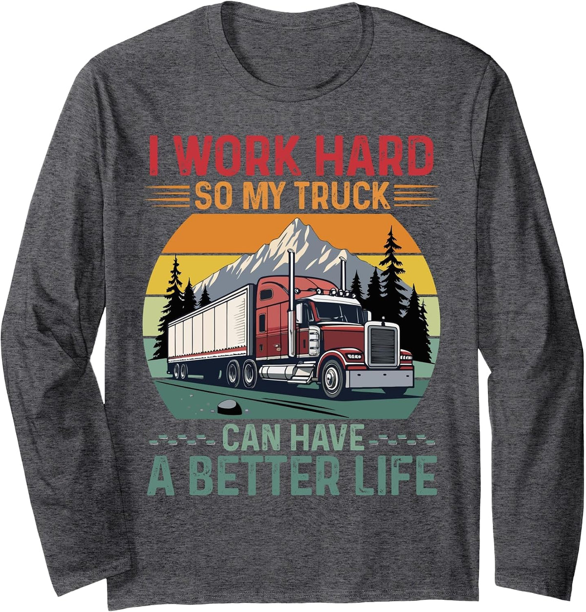 Vintage CDL Trucker Design for Men Dad Semi Truck Driver CDL Long Sleeve T-Shirt - Adult Unisex Dark Heather Grey