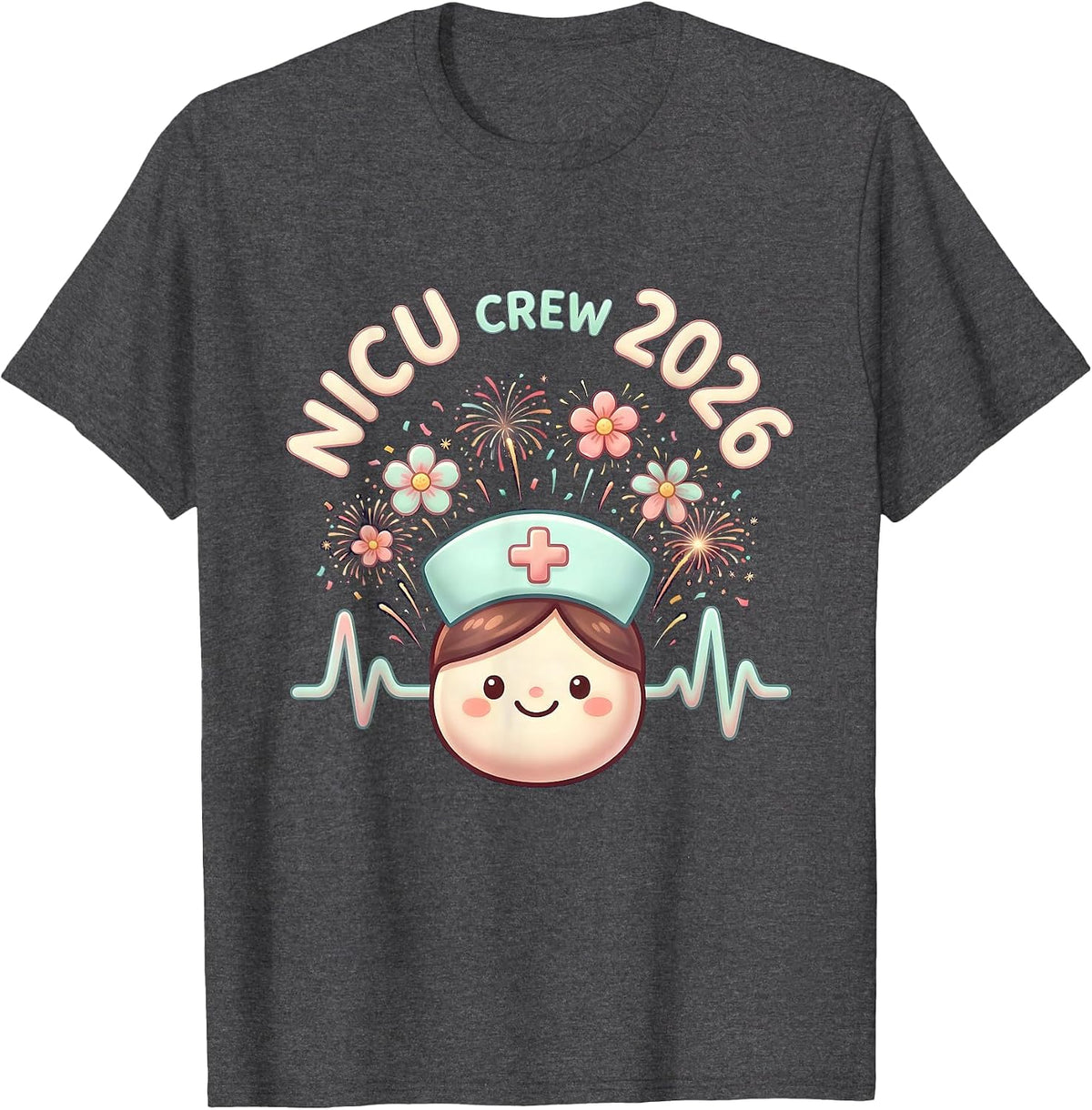 Men's NICU Crew 2026 Cute Kawaii Nurse New Year Eve Party T-Shirt - Dark Heather Grey