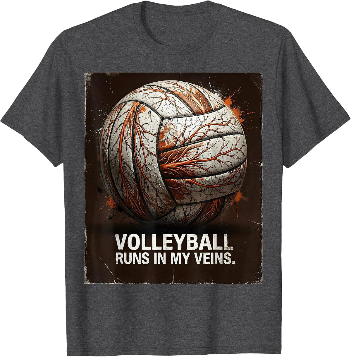Volleyball Runs In My Veins Sports Design T-Shirt - Dark Heather Grey