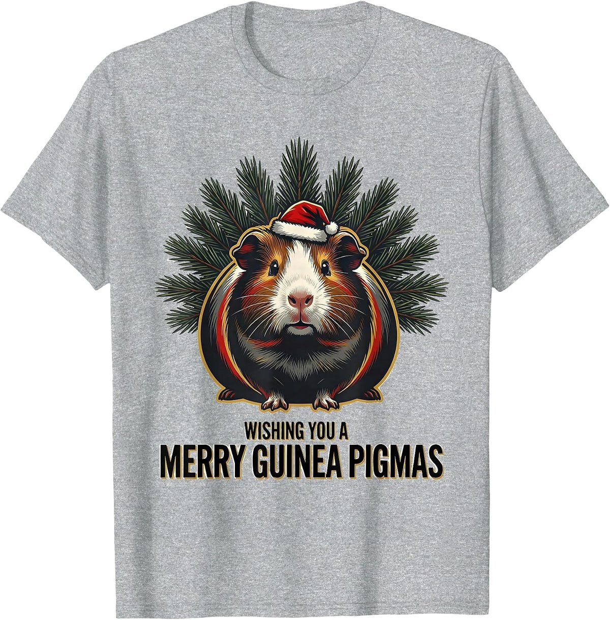 Men's Wishing You A Merry Guinea Pigmas Funny Santa Hat Pet Lover T-Shirt - Heather Grey