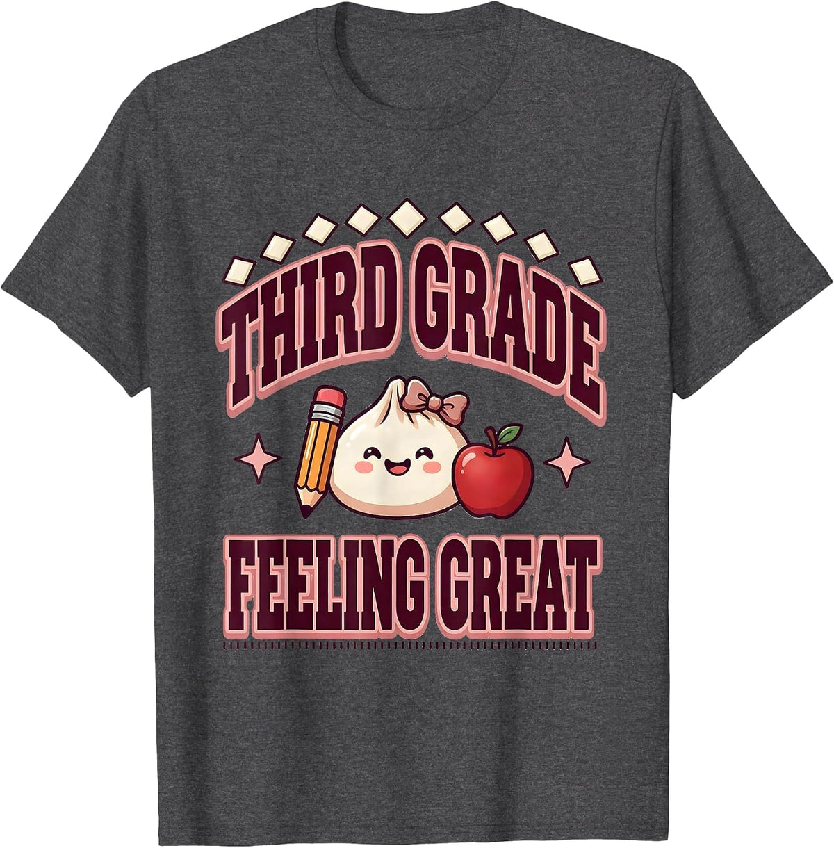 Men's Third Grade Feeling Great Kawaii Dumpling Back to School T-Shirt - Dark Heather Grey