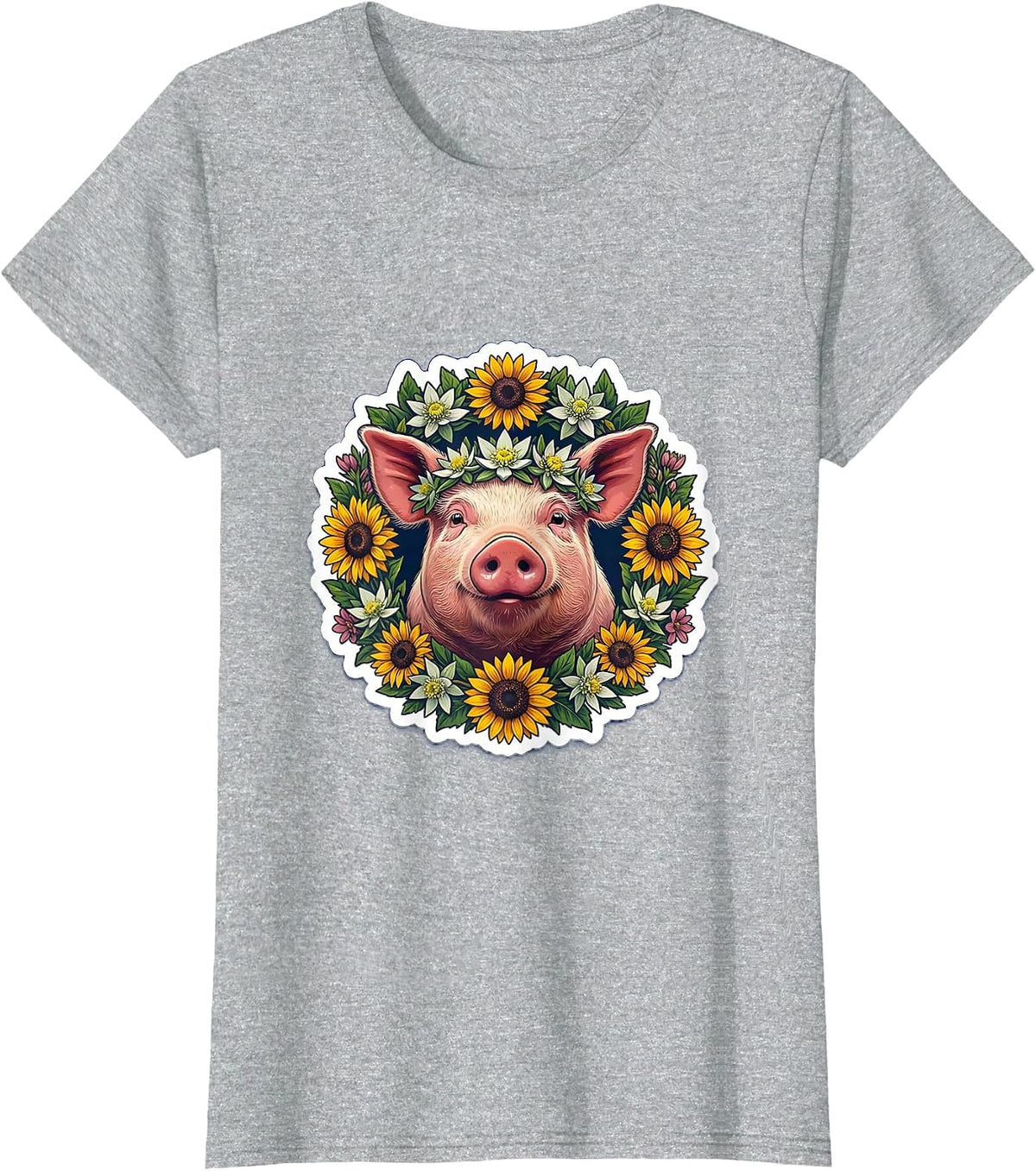 Oktoberfest Pig with Flower Crown Garland T-Shirt - Heather Grey