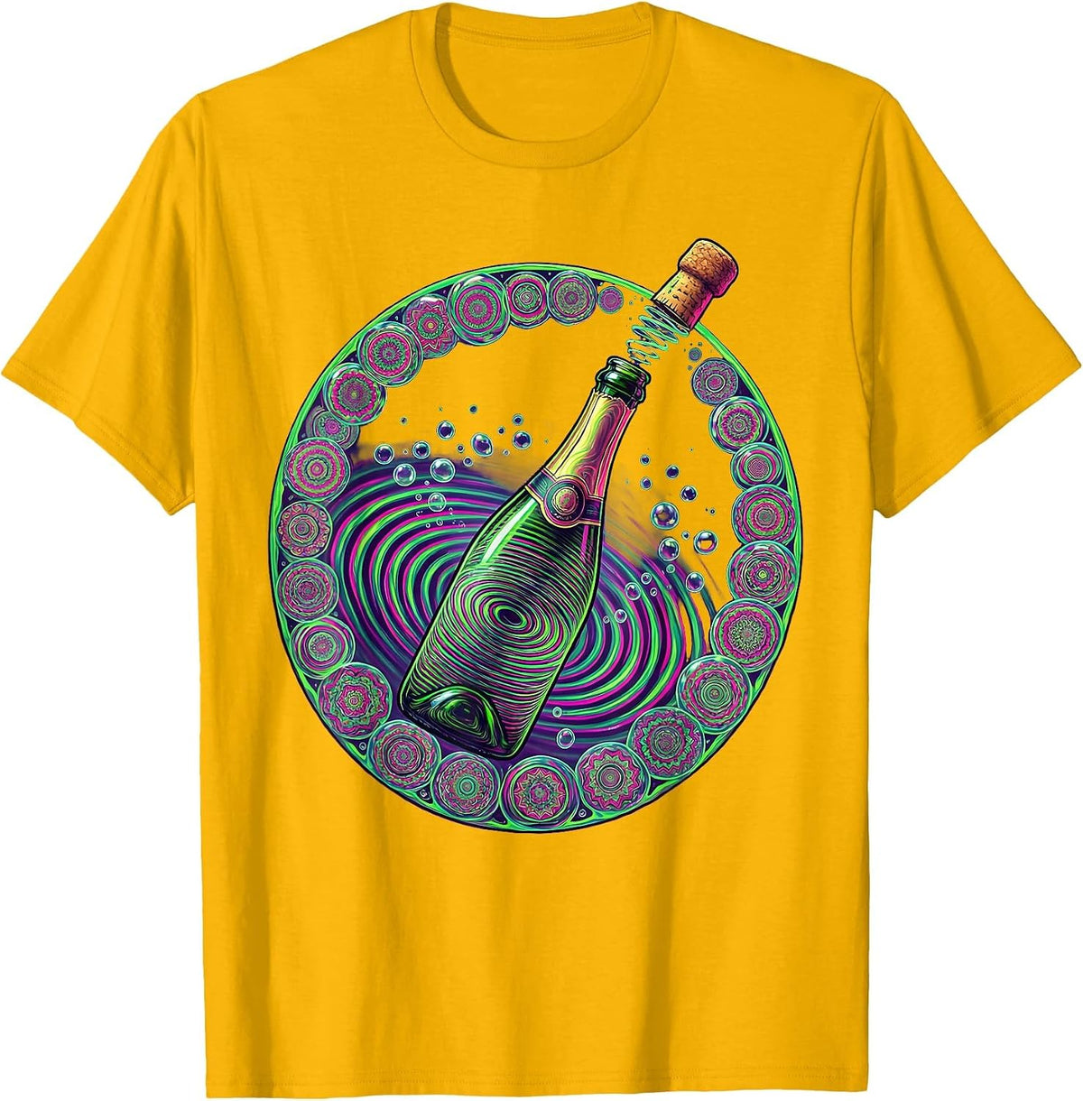 Champagne Cork Pop Birthday Celebration Design T-Shirt - Golden Yellow