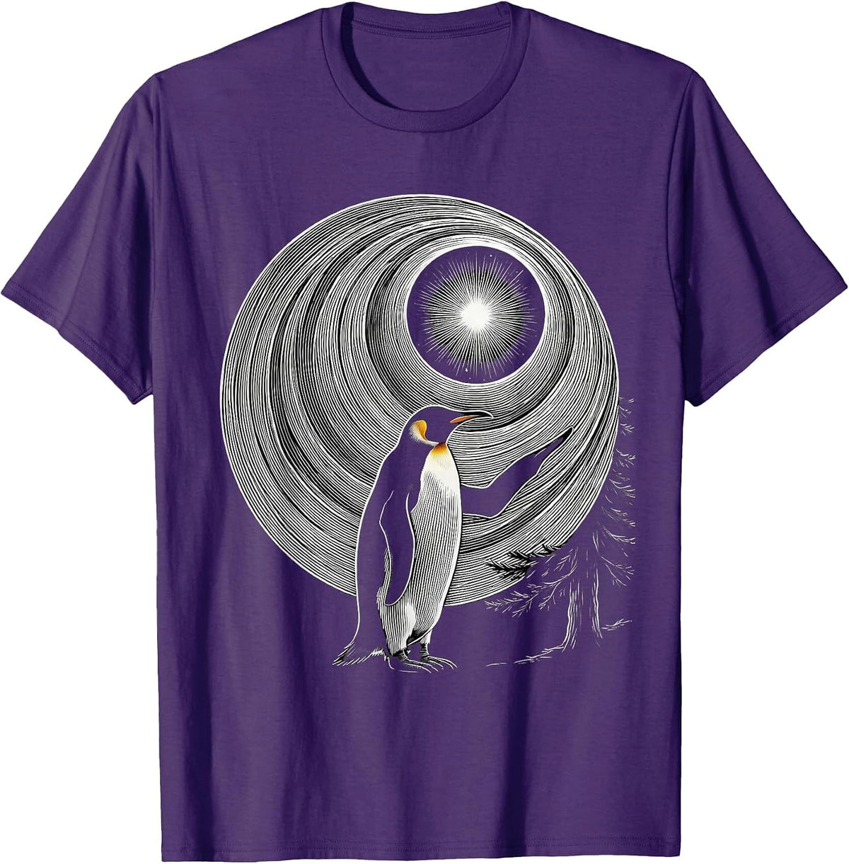 Penguin Starry Night Van Gogh Animal Lover Mashup T-Shirt - Purple
