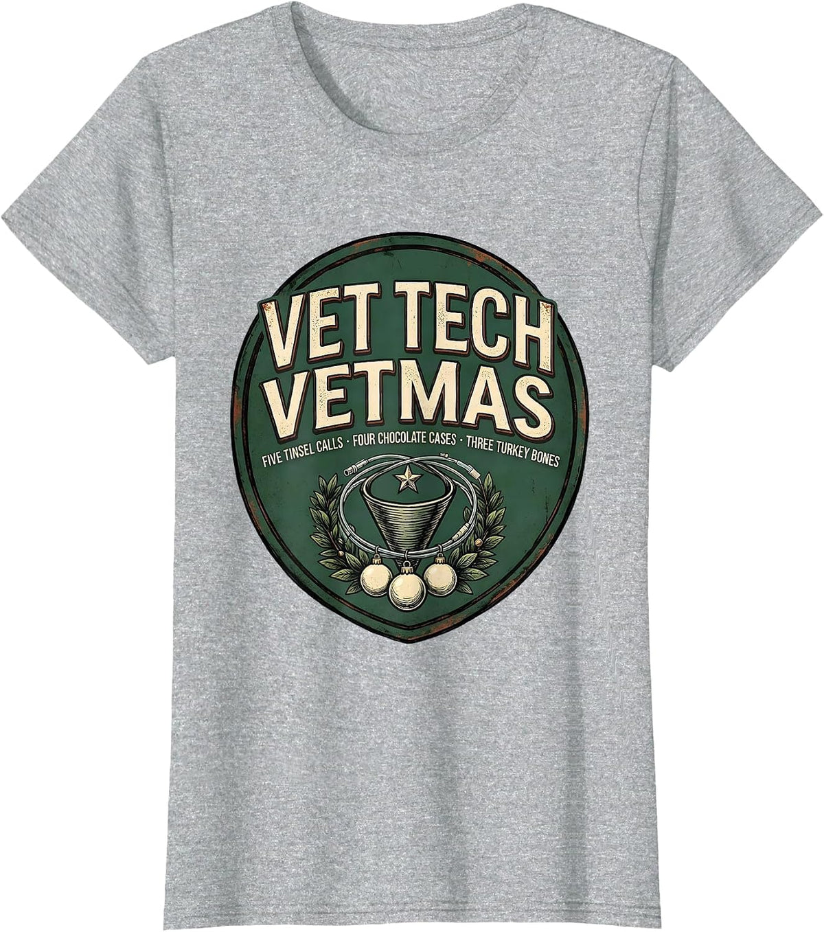 Vet Tech Vetmas Vintage Veterinary Clinic Christmas Humor T-Shirt - Heather Grey