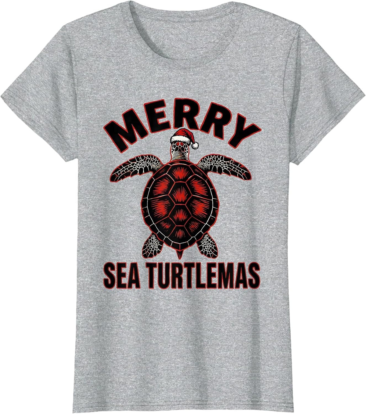 Women's Merry Sea Turtlemas Whimsical Sea Turtle Lover Christmas T-Shirt - Heather Grey