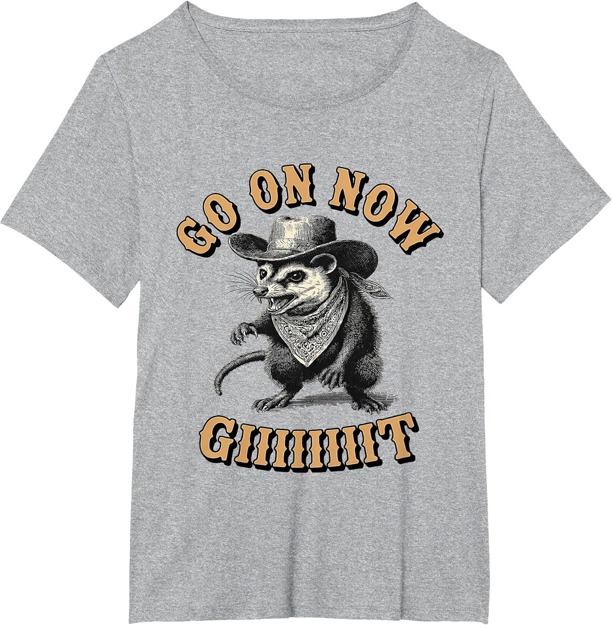 Cowboy Opossum Western Country Possum Go On Now Git T-Shirt - Heather Grey