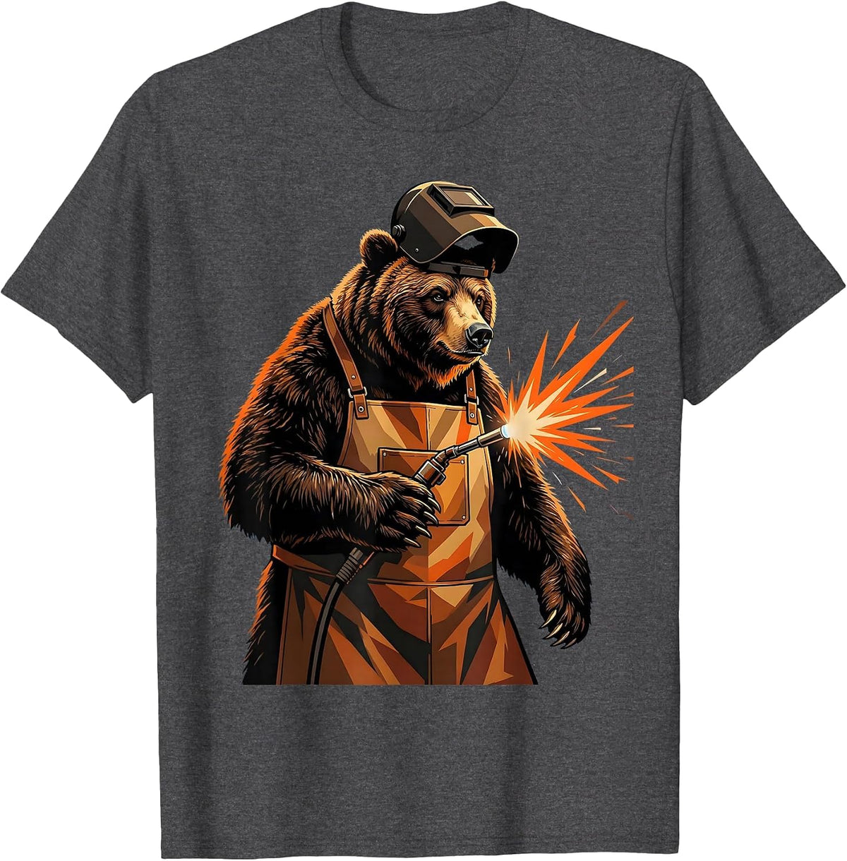 Bear Welder Graphic Tee Welding Apron Torch Art T-Shirt - Dark Heather Grey