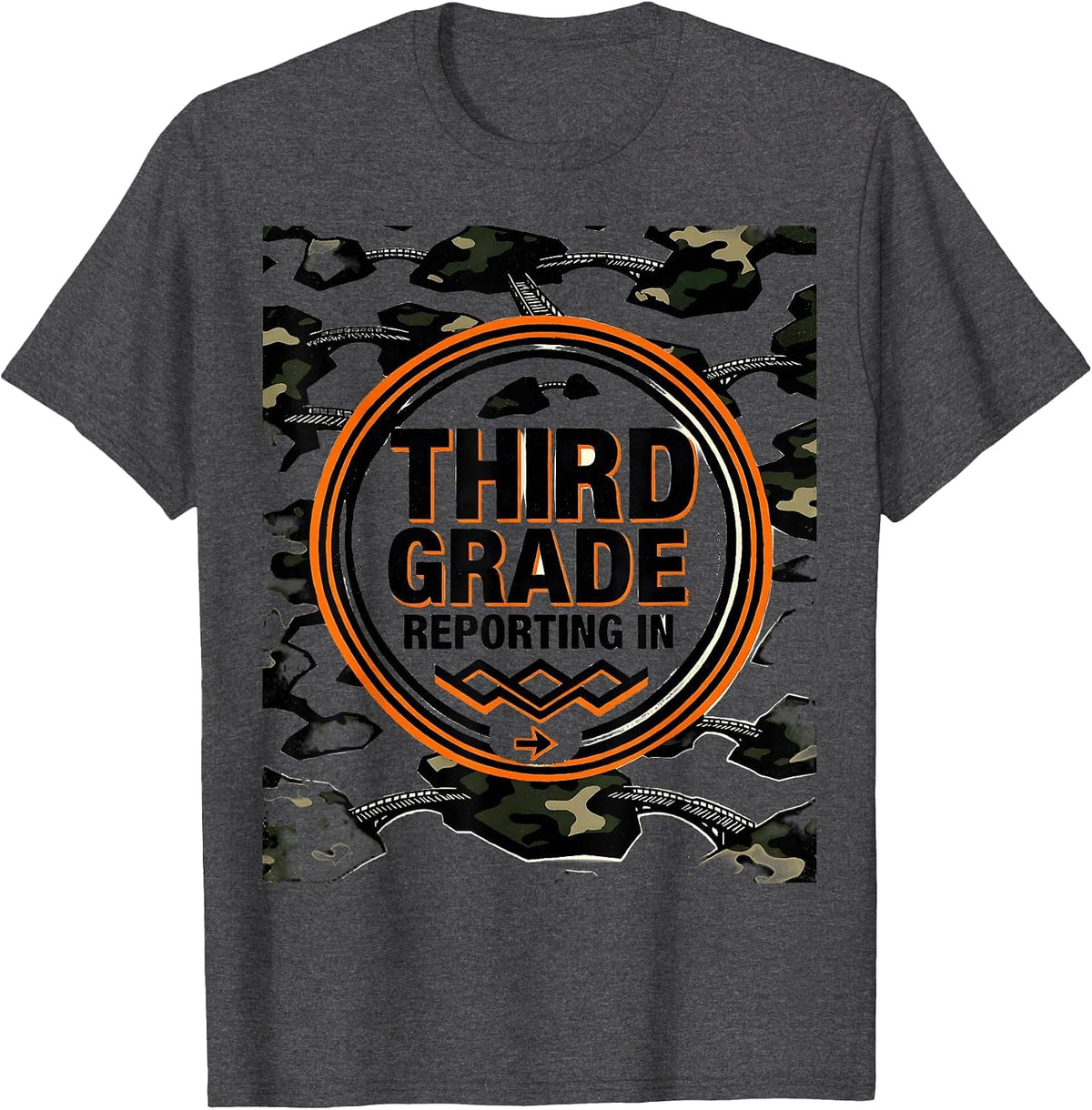 Men's Third Grade Reporting In Camo Back To School Boy T-Shirt - Dark Heather Grey