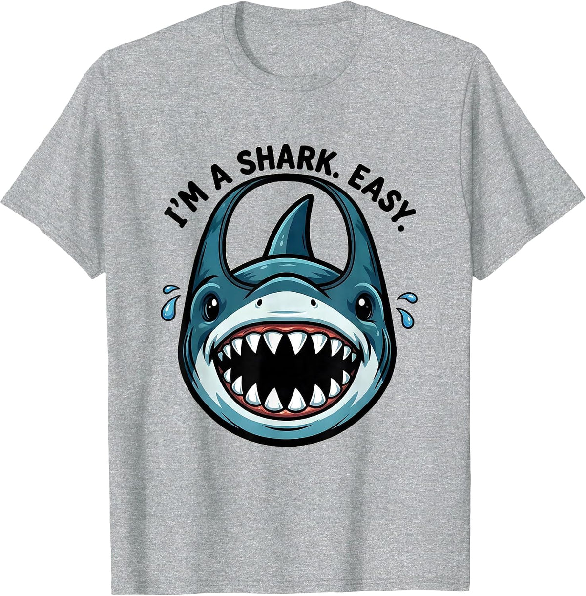 Men's I'm A Shark Easy Cartoon Shark Jaw Halloween Costume Party T-Shirt - Heather Grey