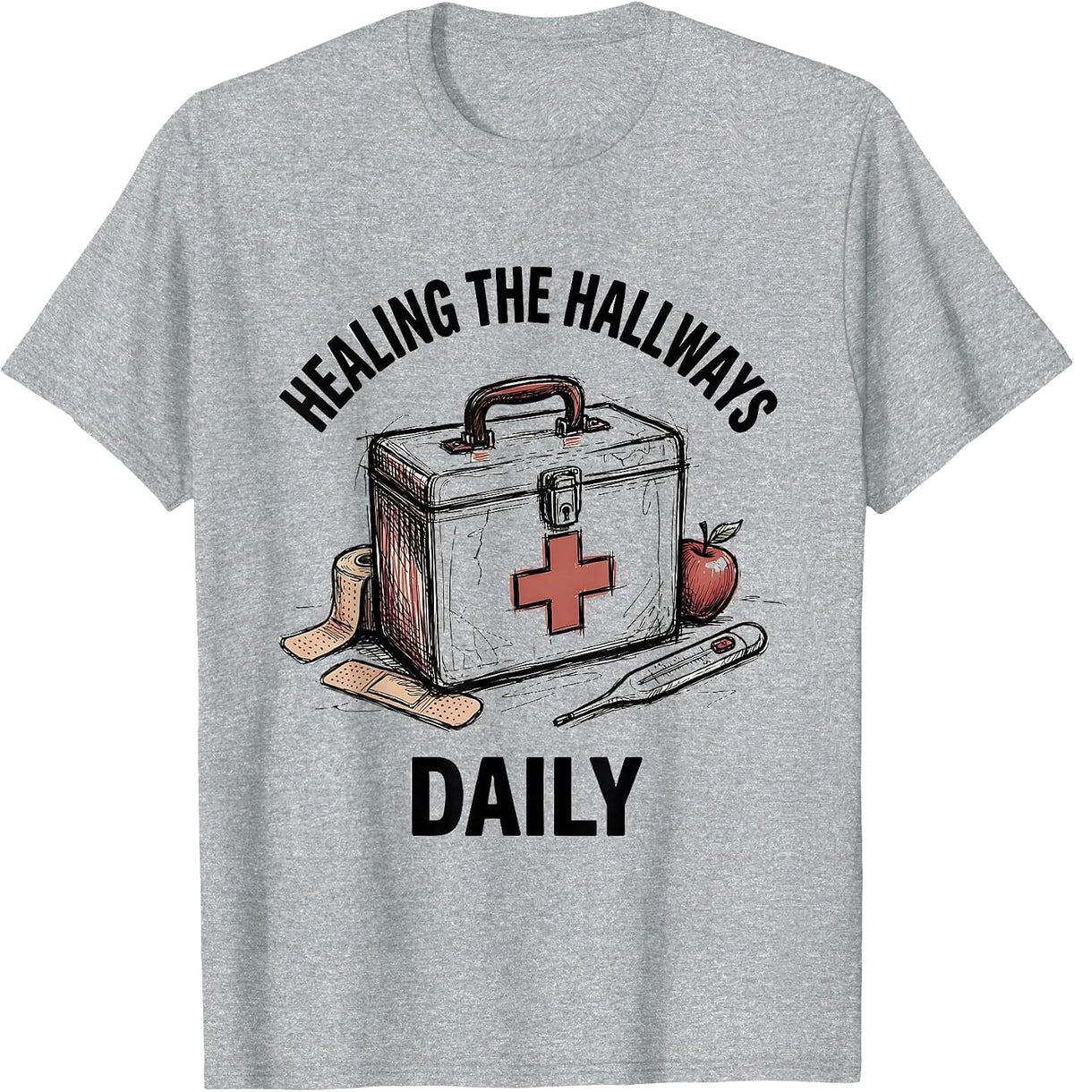 Men's Healing the Hallways Daily School Nurse Design T-Shirt - Heather Grey