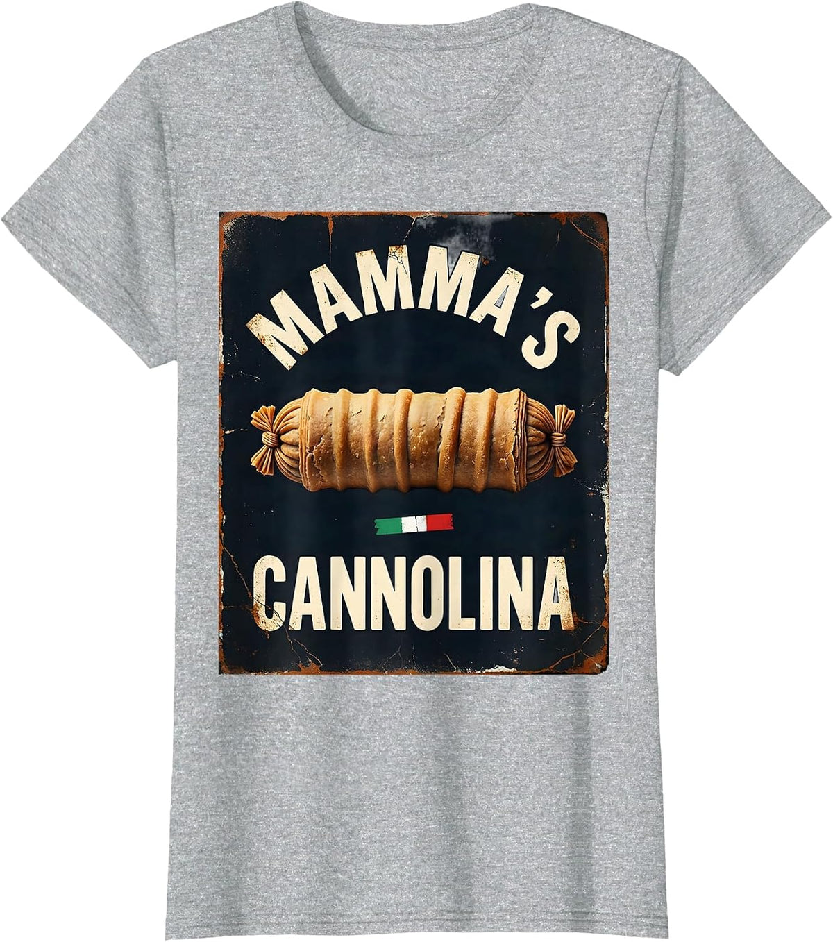 Women's Mamma's Cannolina Distressed Italian Heritage Family Humor T-Shirt - Heather Grey