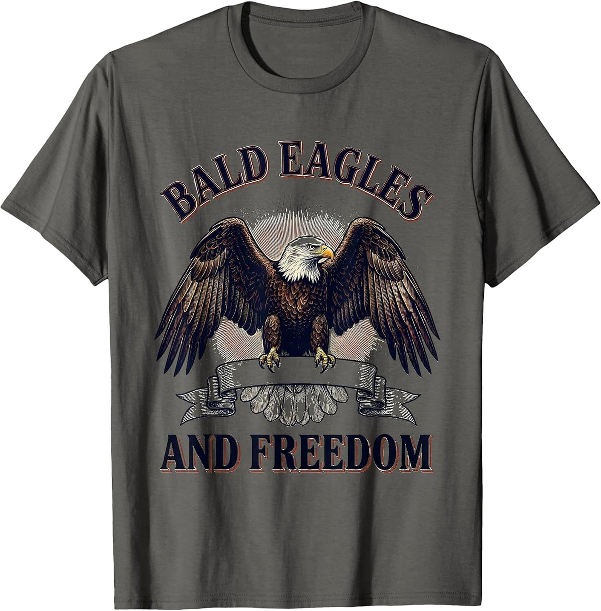Men's Bald Eagles and Freedom Patriotic USA Design T-Shirt - Asphalt Grey
