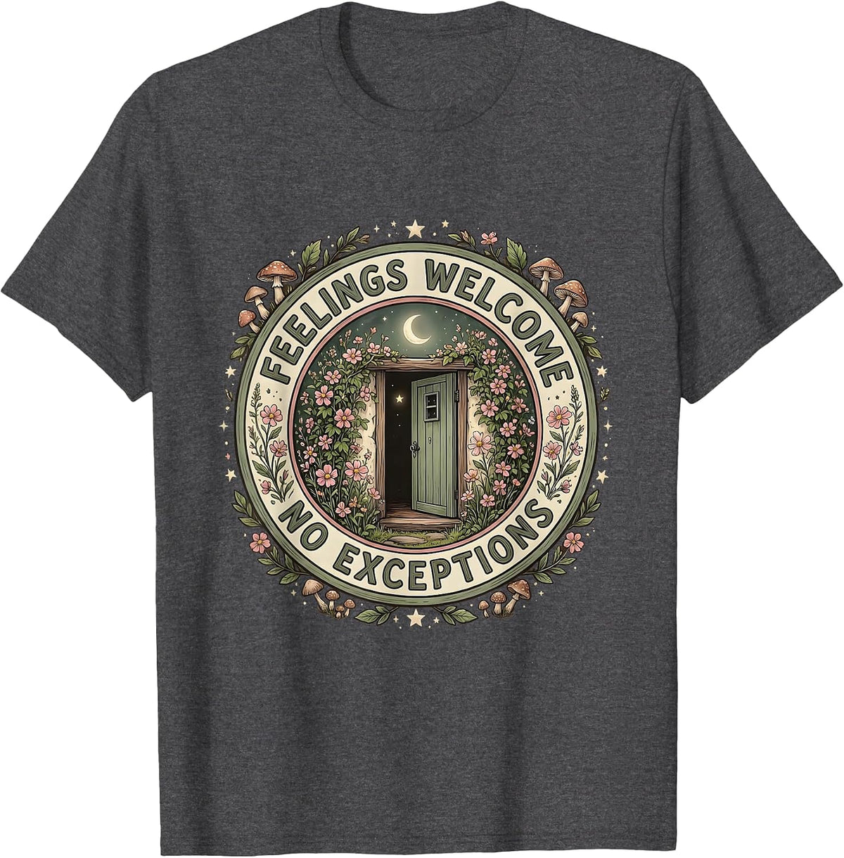 Feelings Welcome No Exceptions School Counselor T-Shirt - Dark Heather Grey