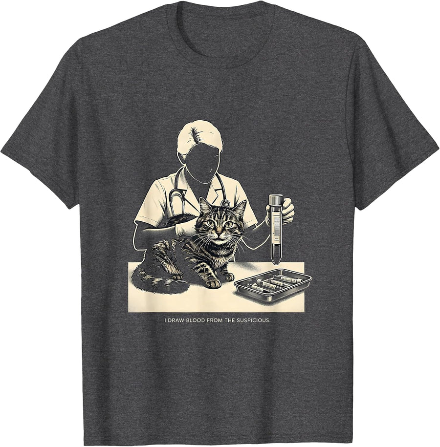 Men's I Draw Blood From The Suspicious Funny Veterinarian Vet Tech T-Shirt - Dark Heather Grey