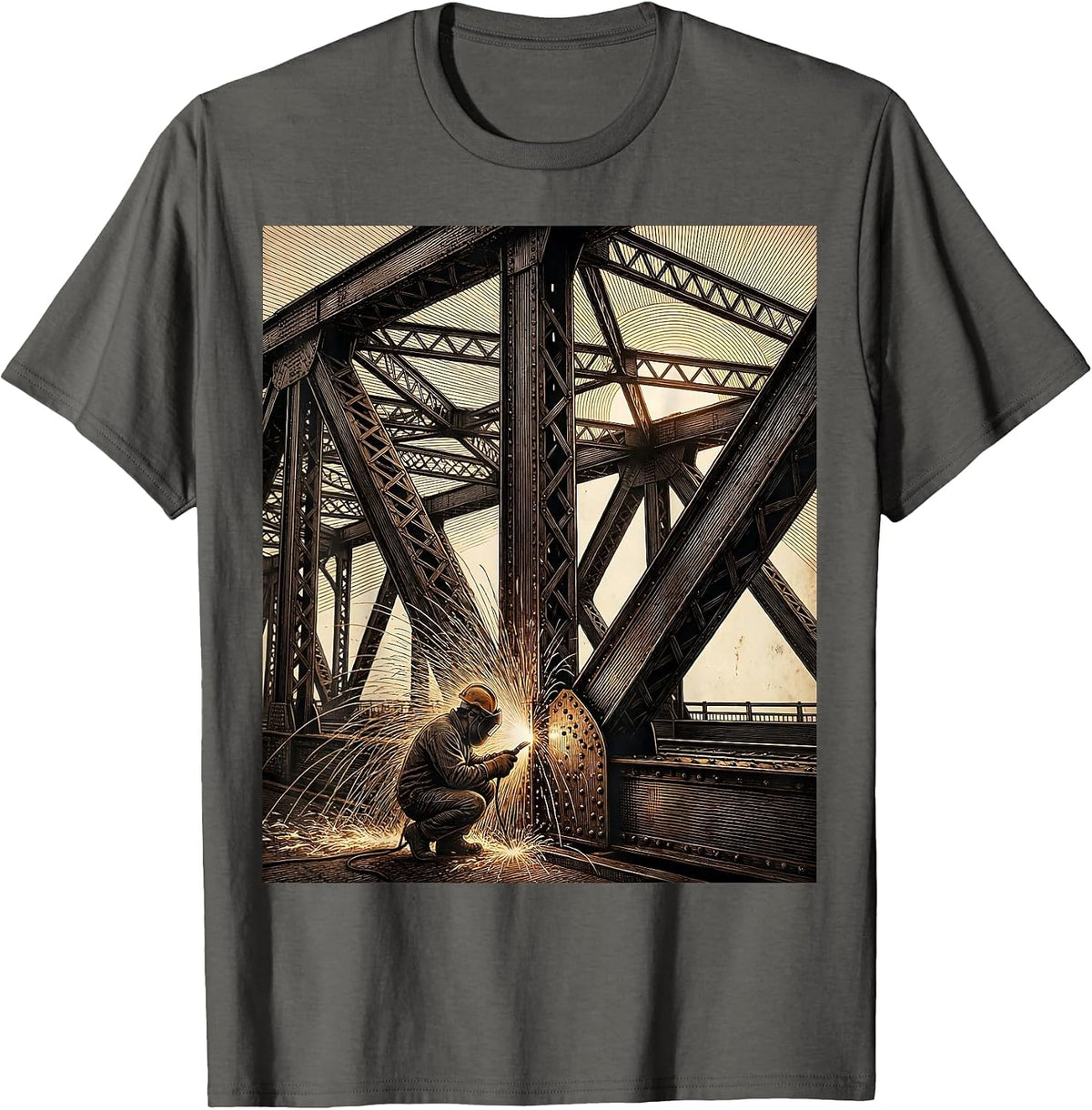 Steel Bridge Welder Sunset Graphic Tee T-Shirt - Asphalt Grey