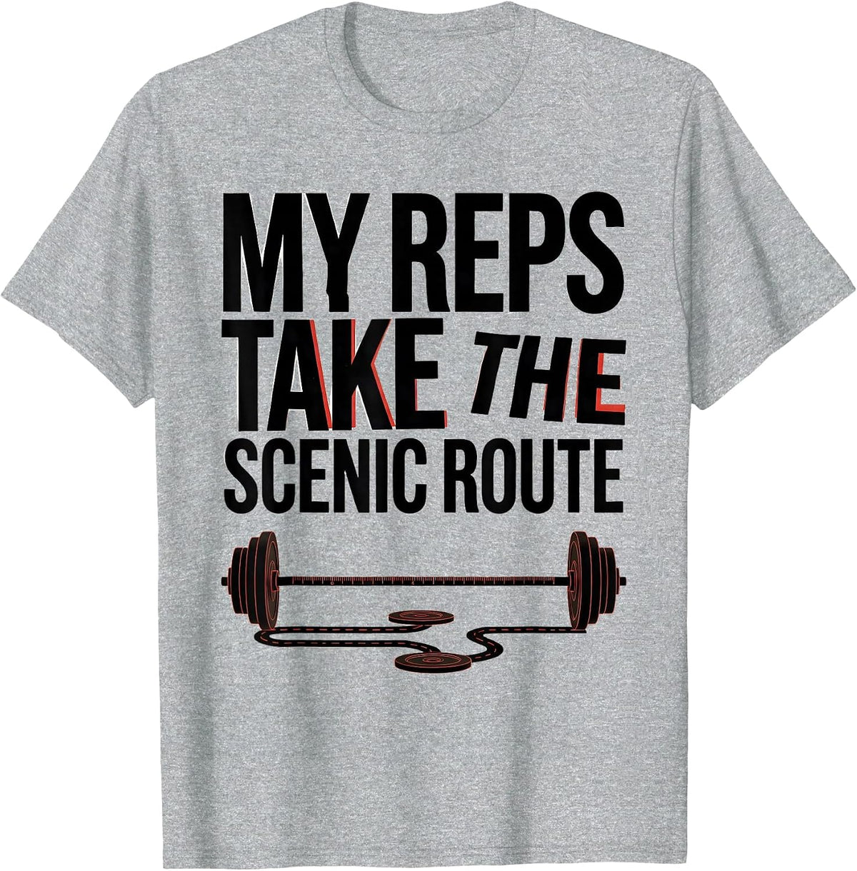 Men's My Reps Take The Scenic Route Funny Gym Weightlifting T-Shirt - Heather Grey