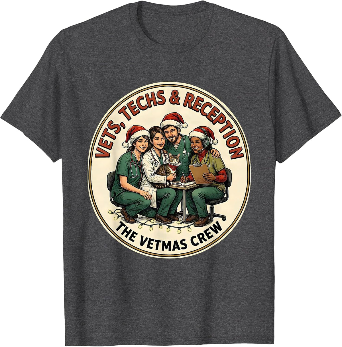 Vets, Techs & Reception: The Vetmas Crew Veterinary T-Shirt - Dark Heather Grey