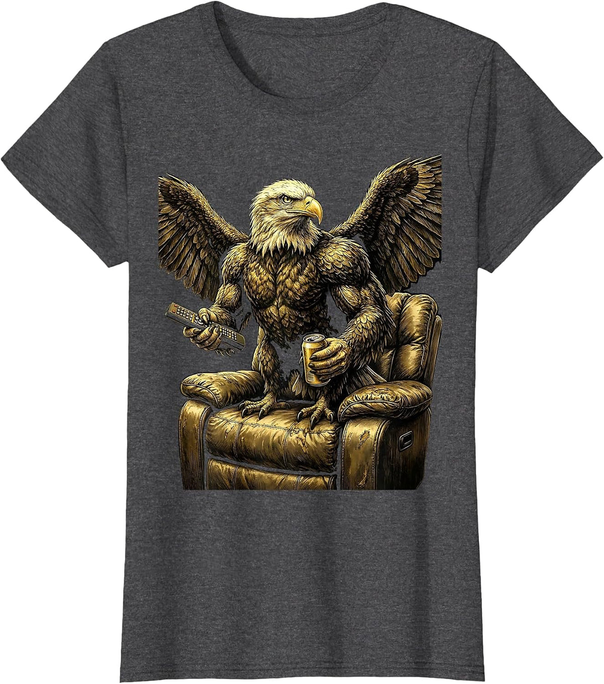 Women's Bald Eagle Perched on Weathered Shield T-Shirt - Dark Heather Grey