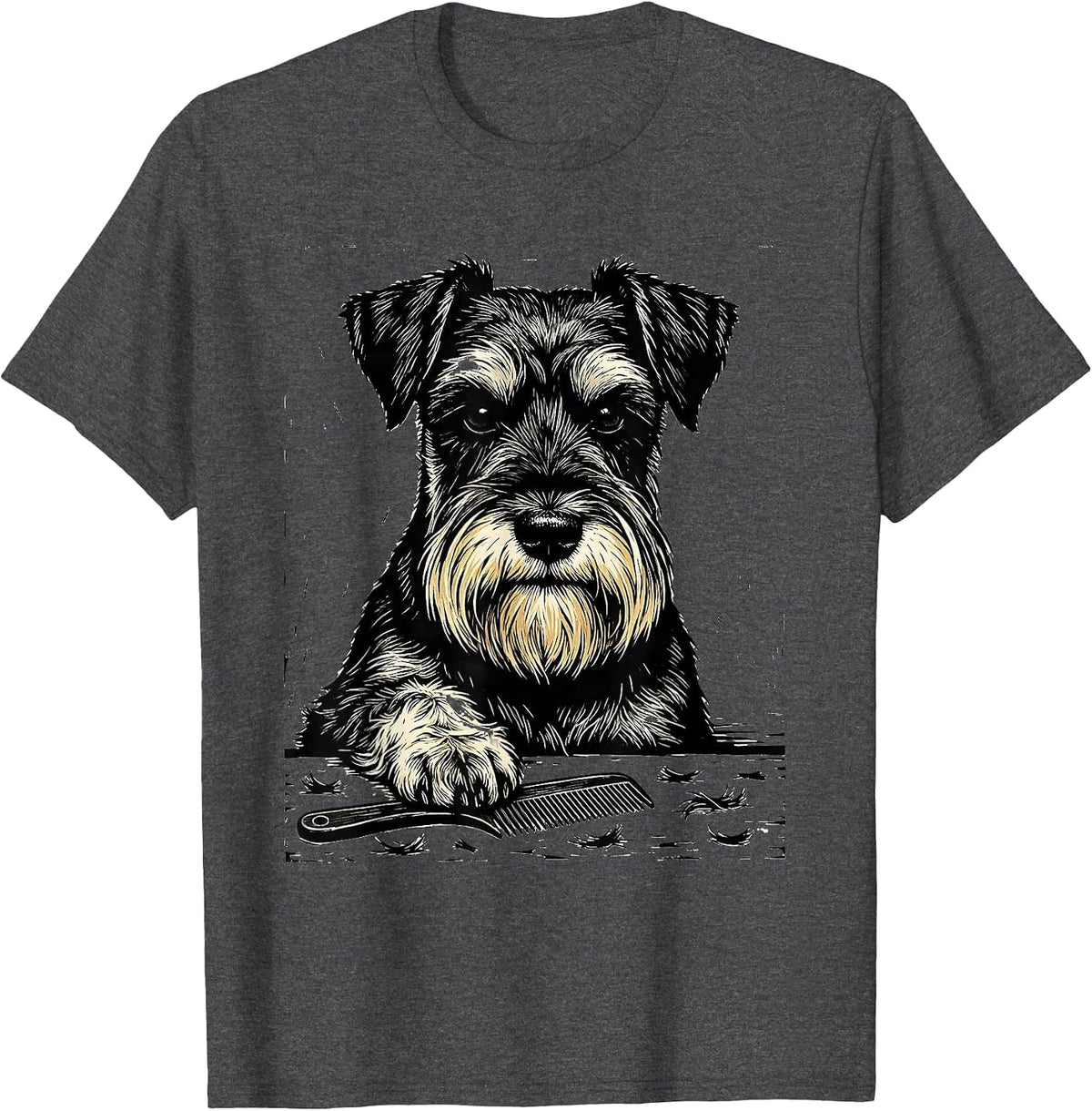 Men's Miniature Schnauzer Linocut Vintage Pet Lover Art T-Shirt - Dark Heather Grey