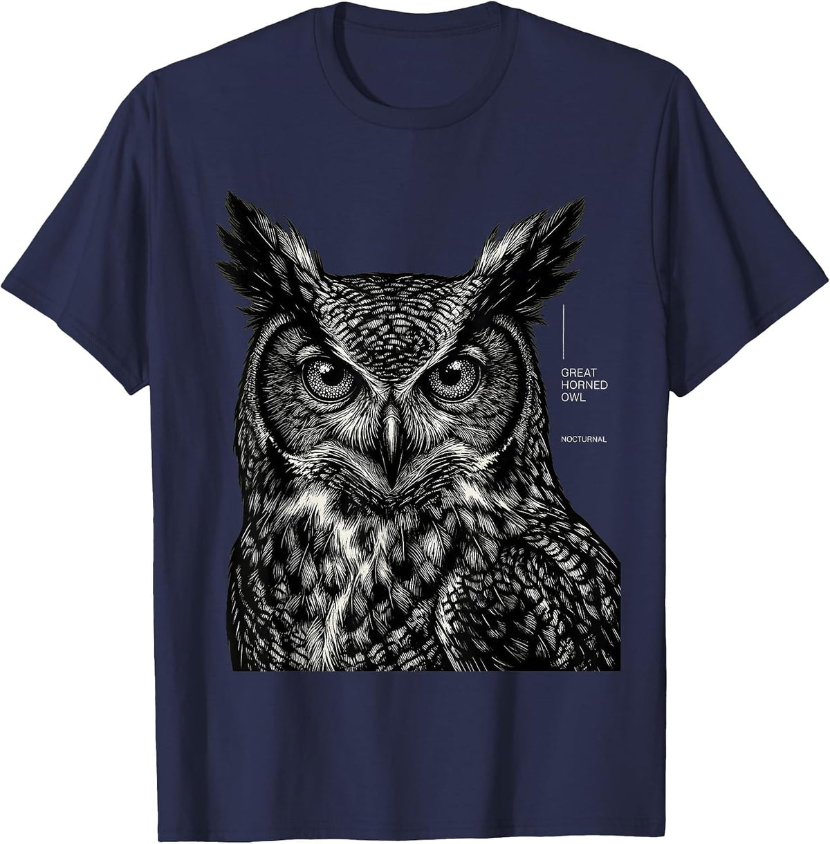 Great Horned Owl Nocturnal Wildlife Portrait Nature Art T-Shirt - Navy Blue