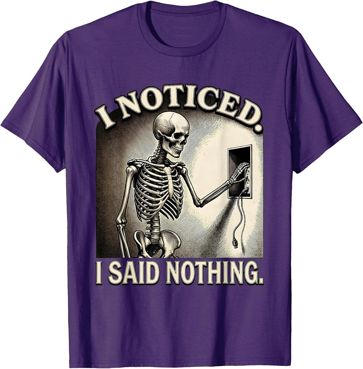 Men's I Noticed I Said Nothing Funny Skeleton Electrician Gift T-Shirt - Purple