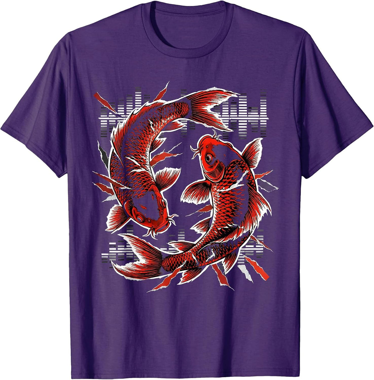 Koi Fish Rave Equalizer Wave Graphic T-Shirt - Purple