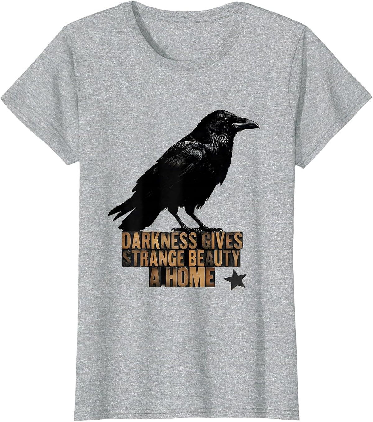 Women's Darkness Gives Strange Beauty A Home Gothic Literary Raven T-Shirt - Heather Grey