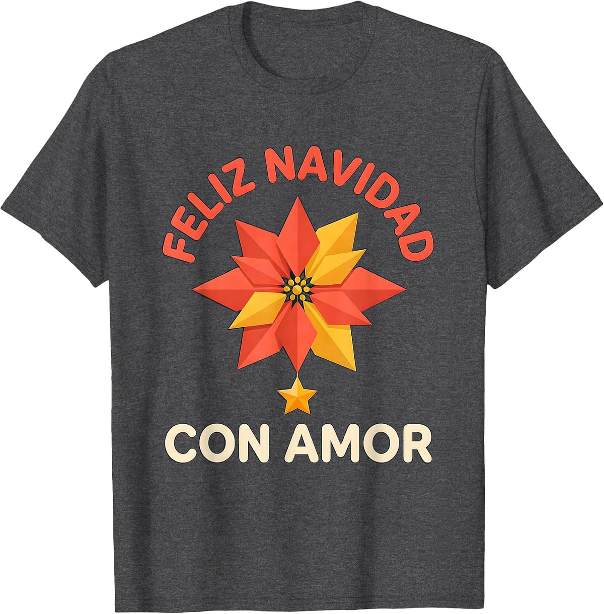 Feliz Navidad Con Amor Flat Vector Spanish Christmas Family T-Shirt - Dark Heather Grey